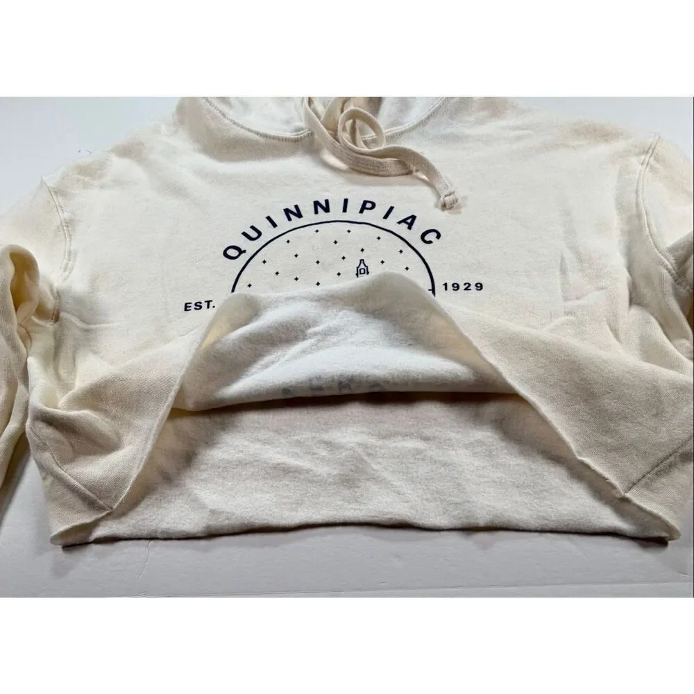 Quinnipiac University Cropped Hoodie Cream Fleece Sweatshirt Size Small NWT CT - Picture 4 of 11
